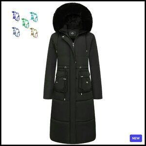 Long Winter Puffer Coat Waterproof Maxi Down Jacket Faux Fur Hood Parka